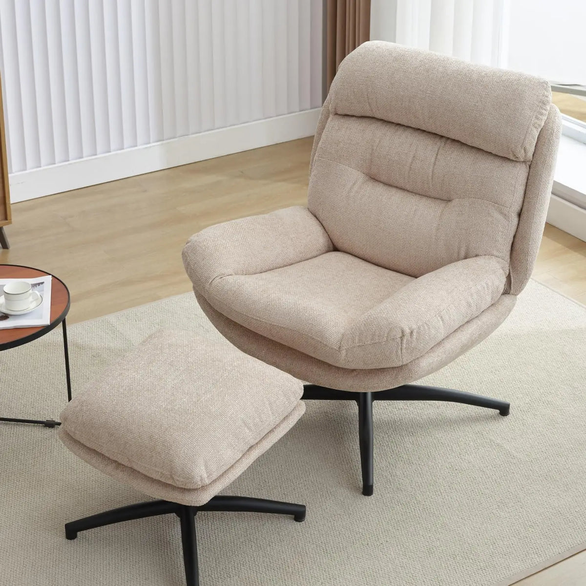 TODRANI 360° Swiveling Tilting Chenille Accent Chair with Ottoman Comfy Modern Armchair for Living Room Reading TV Lounge Chair