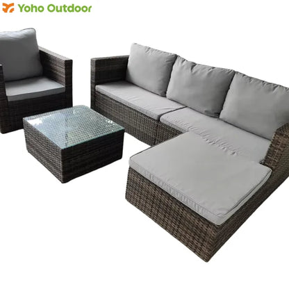 Modern Design Garden Rattan Patio Wicker L Shape Corner Sofa Set with Single Sofa Chair Exterior Pe Rattan Outdoor Sofa