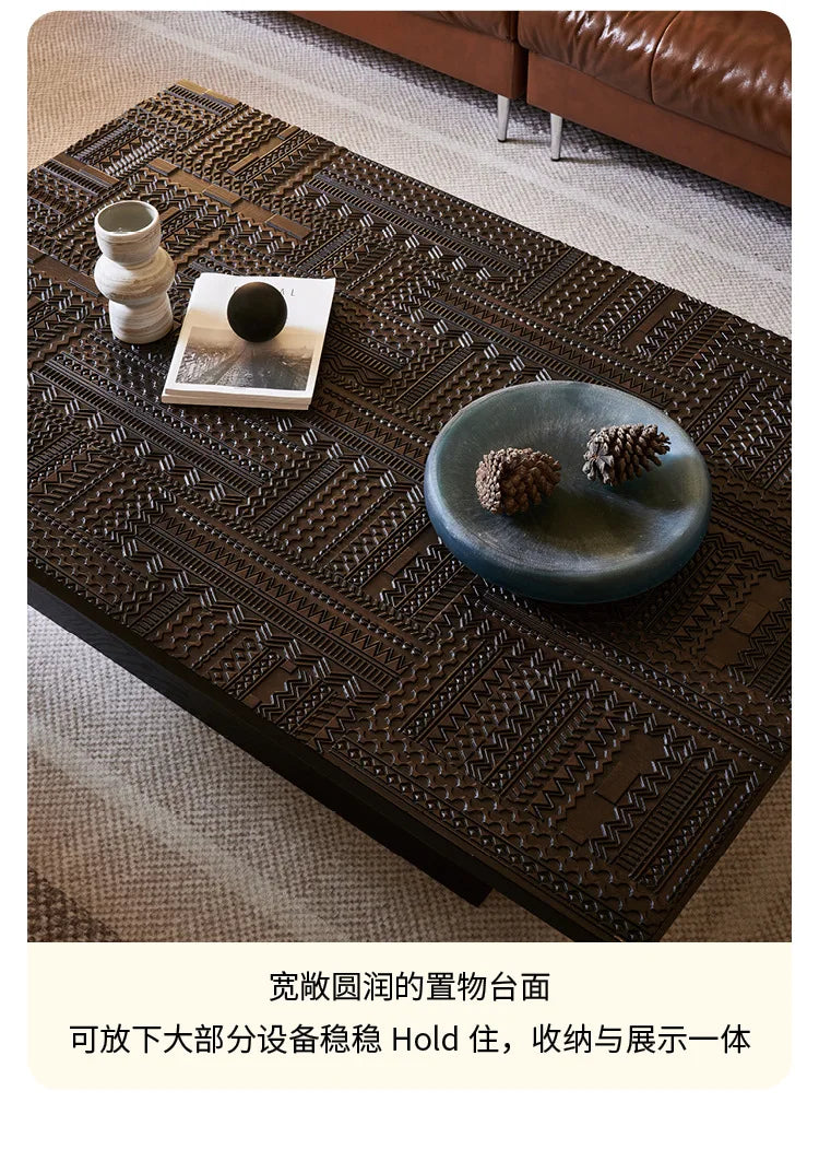 Retro coffee table light luxury high-end sense solid wood carving flower home living room minimalist 1.6 meters high-end