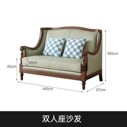 XL retro sofa walnut wood solid wood leather first layer cowhide combination sofa living room furniture