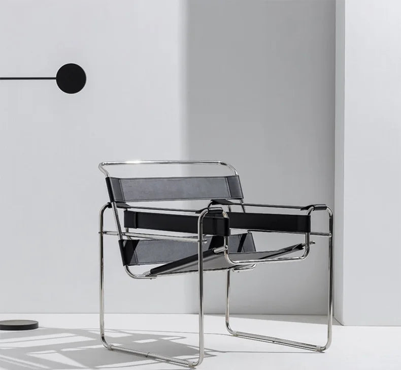 MOMO Chair Lazy Sofa Scandinavian Saddle Leather Single Chair Stainless Steel Leisure Single Sofa Chair Lounge Chair