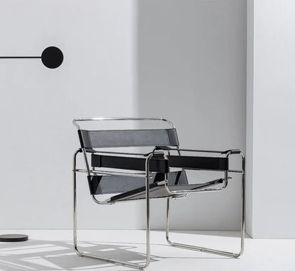 MOMO Chair Lazy Sofa Scandinavian Saddle Leather Single Chair Stainless Steel Leisure Single Sofa Chair Lounge Chair