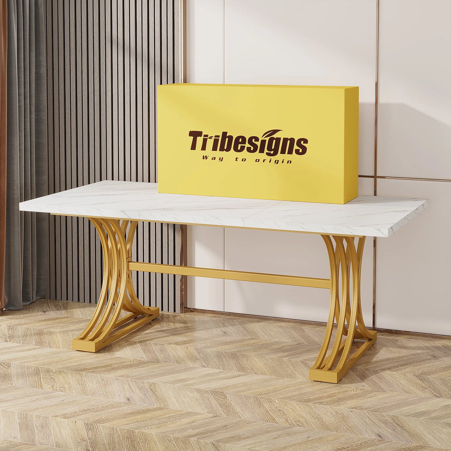 Tribesigns 63-Inch Rectangular Dining Table for 4 to 6, Modern Kitchen Table with Faux Marble Table Top, White Dinner Tables