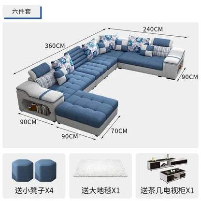 Removable and Washable Latex Free Wash Technology Fabric Sofa Combination Simple Living Room, Living Room Furniture