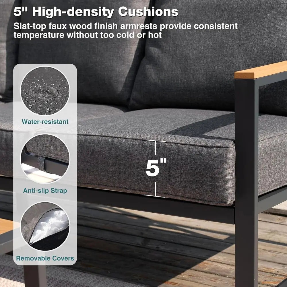 6-Piece Outdoor Sectional Sofa Set with Side Table, L-Shaped Patio Furniture, Grey