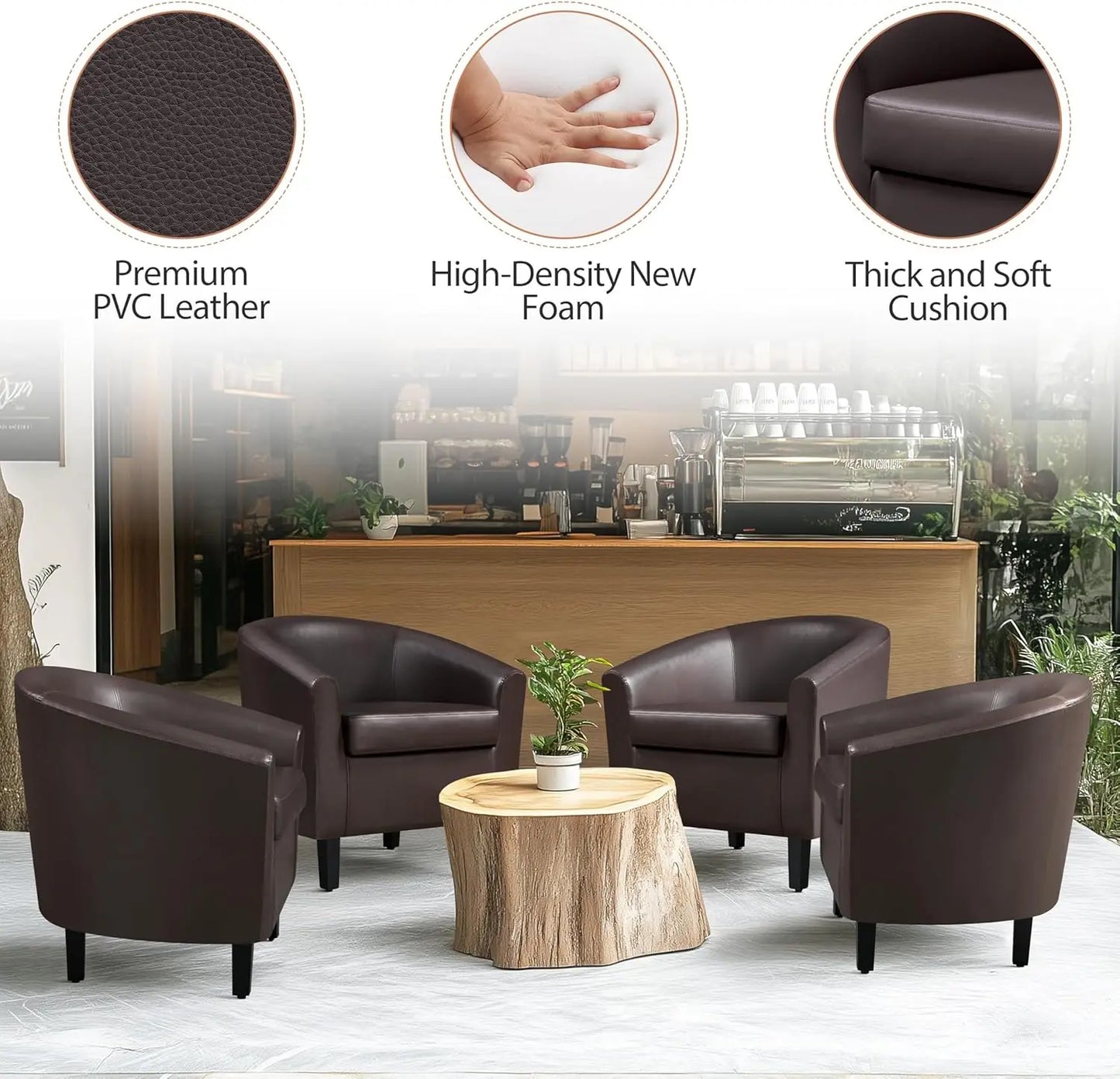 Leather Club Chair, Faux Leather Accent Chair, Modern Living Room Armchair with Wood Legs and Padded Seat for Bedroom Reception