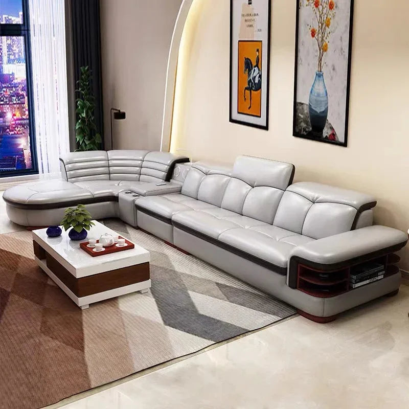 Contemporary Modern Leather Living Room Sectional Sofas Set 7 Seater Corner L Shaped Sofa Couch Bed Longue Indoor Furniture
