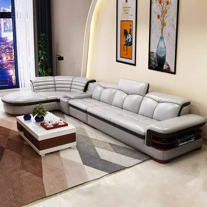 Contemporary Modern Leather Living Room Sectional Sofas Set 7 Seater Corner L Shaped Sofa Couch Bed Longue Indoor Furniture
