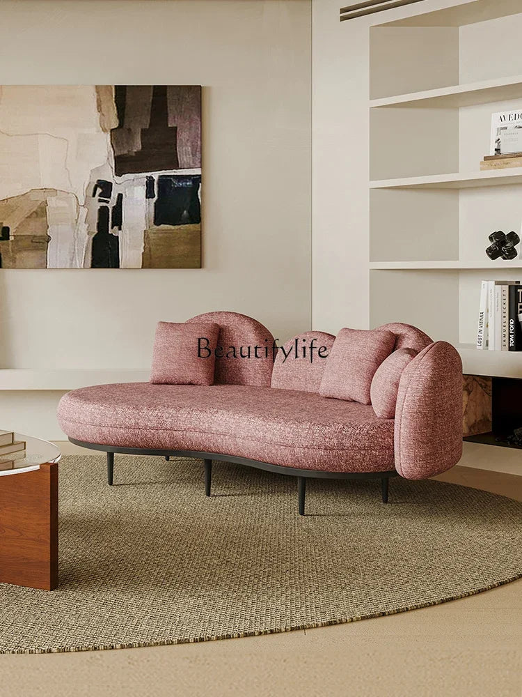 N Cream Style Small Apartment Sofa Fabric Special-Shaped Curved Sofa