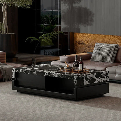 a163  Bulgari black marble luxury stone coffee table living room new walnut light luxury high sense
