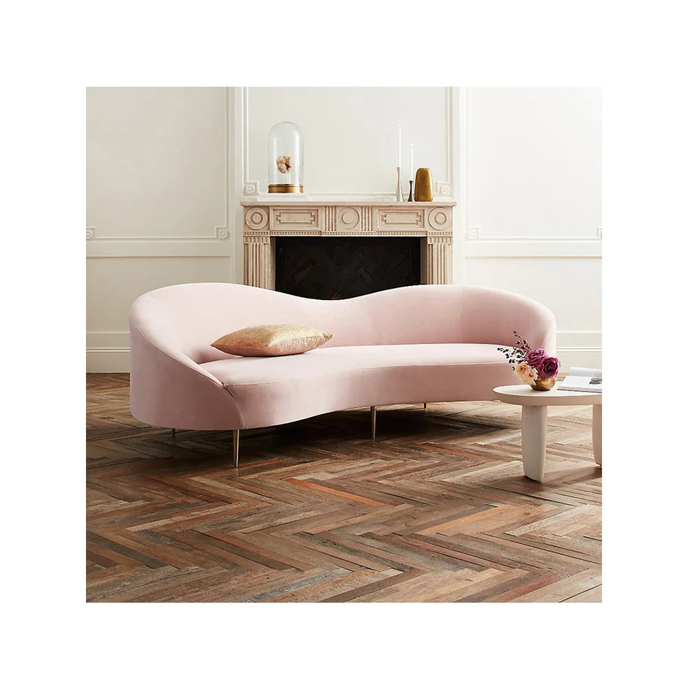 Luxury Contemporary Sofa Set for Living Room Modern Velvet Curved Sofa Couches Pink Color