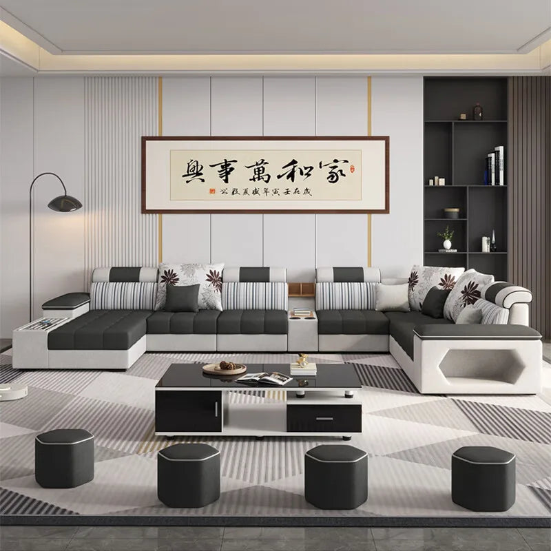 Modern 5 6 7 8-Seater Fabric Sofas Sectional Set for Living Room Hotel Furniture with Sponge Filling