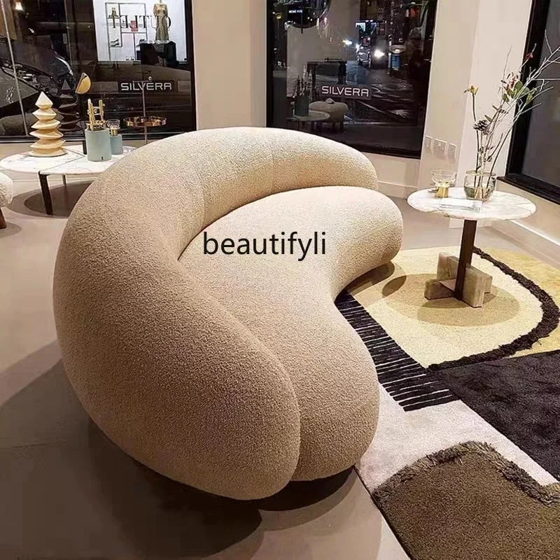 ss03 Fabric Minimalist Designer Living Room Arc Cashew Sofa Beauty Salon Lambswool Sofa
