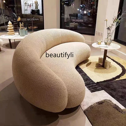 ss03 Fabric Minimalist Designer Living Room Arc Cashew Sofa Beauty Salon Lambswool Sofa
