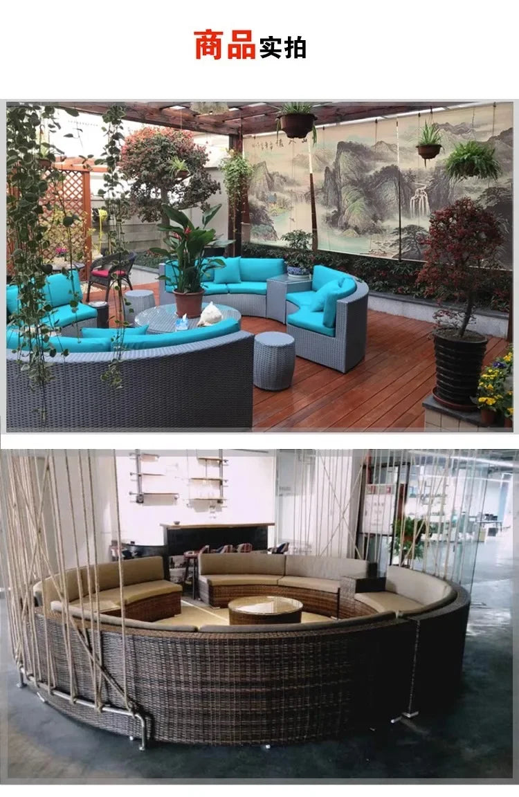 Outdoor rattan round sofa villa terrace courtyard rattan art hotel leisure area reception rattan sofa waterproof combination