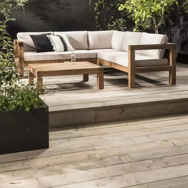 Leisure Outdoor wood Furniture waterproof villa sectional garden solid teak  wood outdoor sofa