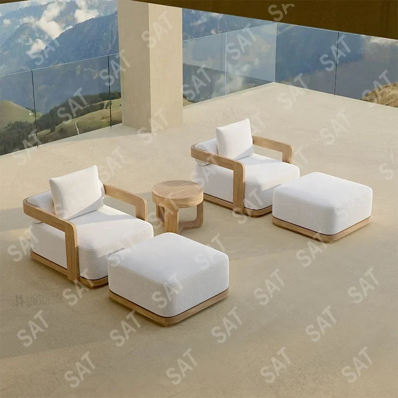 -High-End Garden Sofa Set Luxury Yacht Solid Wood Sofa Hotel Patio Outdoor Furniture Design Villa Backyard Teak Sofa