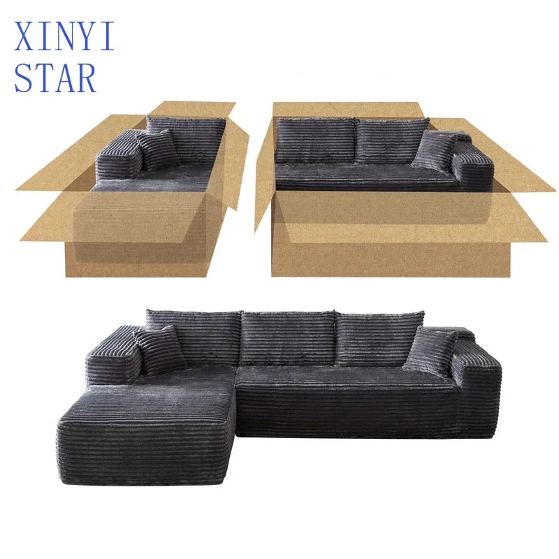 Modular Sectional Sofa Couch Compression Packing Sofa L-Shape Modular Sectional Sofa With Chaise No Assembly Required