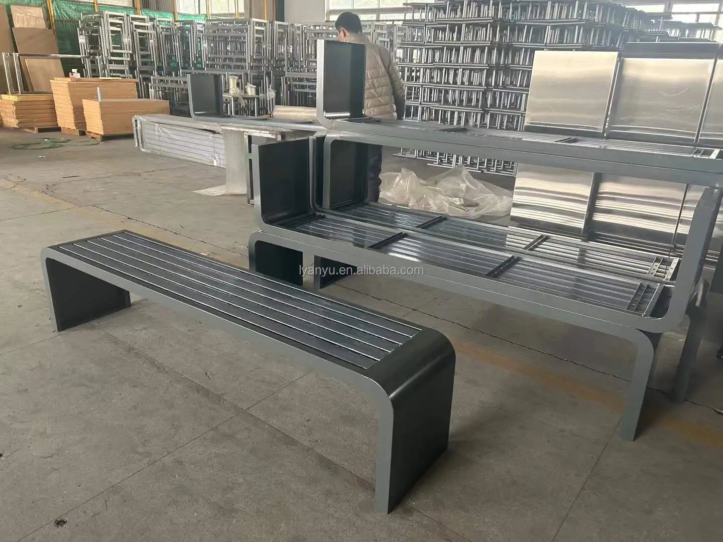 Banc de jardin en bois en métal résistant aux intempéries, banc de pelouse de Patio de parc, siège extérieur en acier