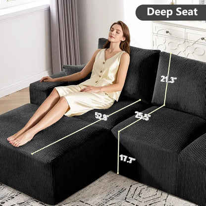 Modular Sectional Sofa, Compression Sofa with Deep Seat, Modular L-Shape Couch with Chaise, Upholstered Couches for Living Room