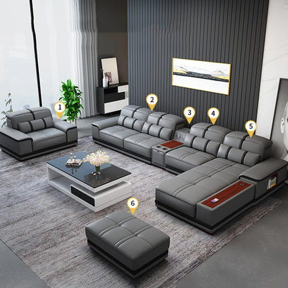 Luxury Charging  Sofas Bed U Shaped Sectional Furniture 7 Seat Modern European Fabric Living Room Sofas Set