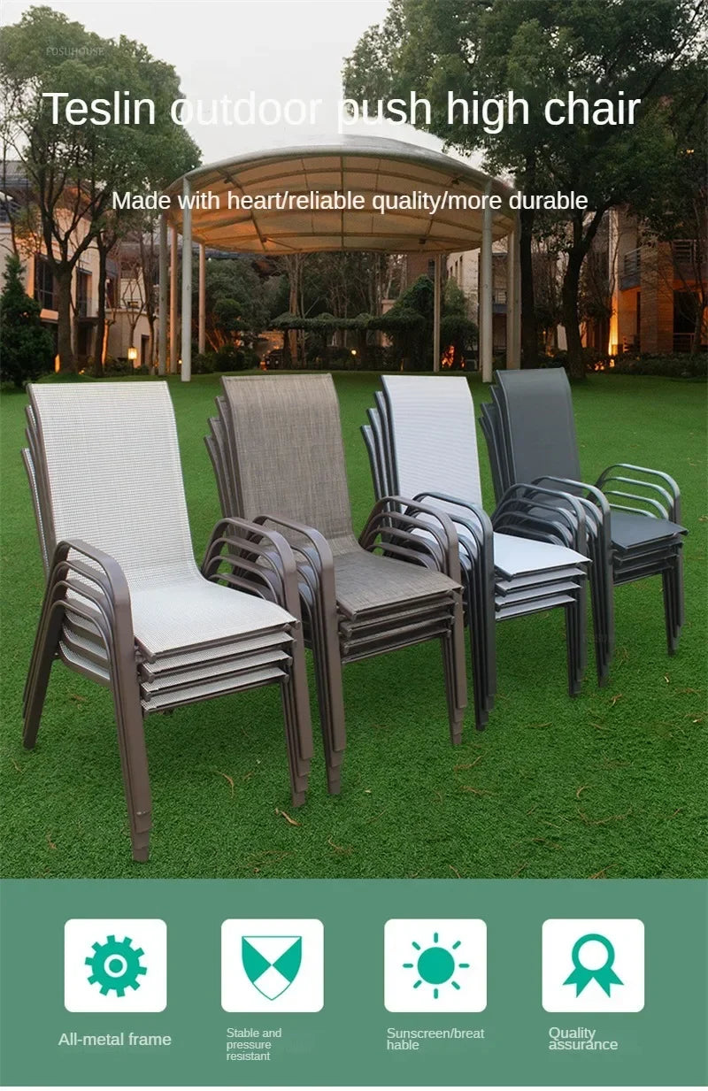Outdoor Beach Chairs Outdoor Courtyard Balcony Waterproof and Sunscreen Iron Chair Outdoor Furniture Home Leisure Back Armchairs