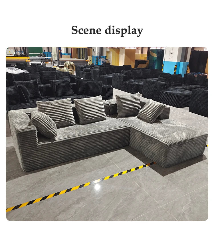 For Modern L-Shape Compressed Corner Sofa Set in a Box Fabric 45D Foam Sponge High Density Reclining for Living Room Furniture