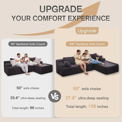 108'' L-Shape Memory Foam Modular Sectional Sofa Couch 3 Seat Living Room Furniture Set