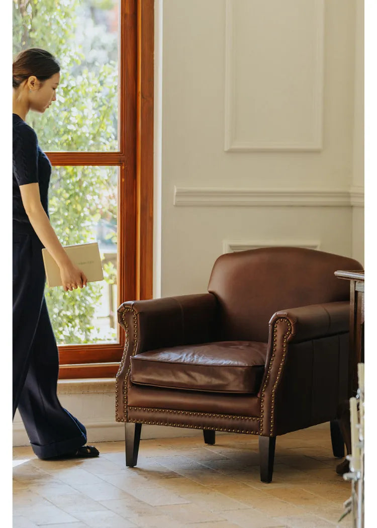 Retro oil wax leather leisure chair medieval living room tiger chair American single chair