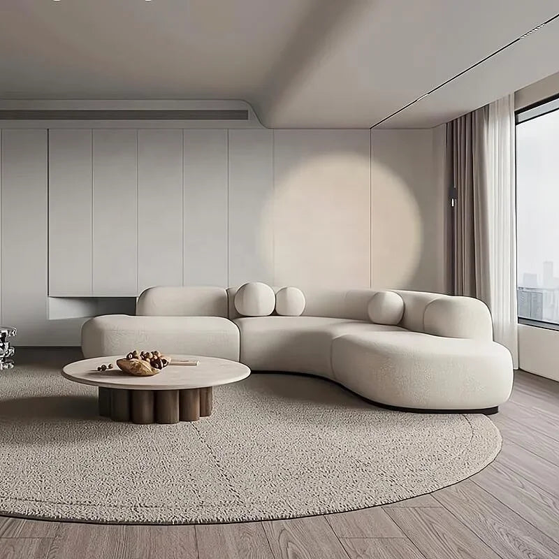 Modern Curved Sofa Set Furniture   Fabric Round White Living Room Sofa Apartment Boucle Semi-circular Sofa