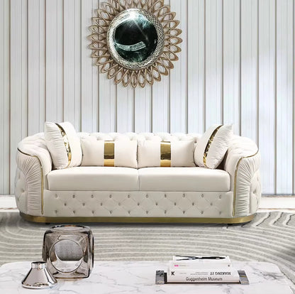 Modern Luxury Custom Wooden Frame Couch Sofa Velvet Fabric Button Tufted Living Room Sofa Set Furniture