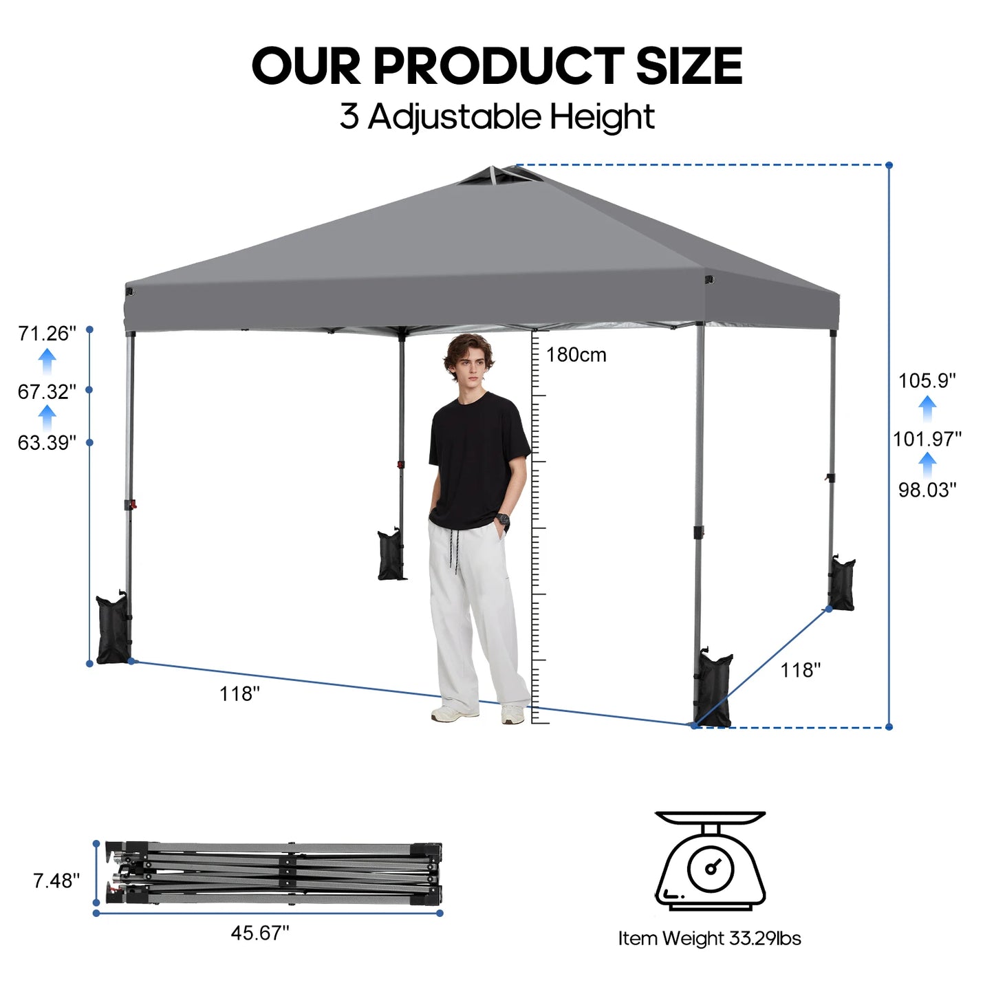 JHK 10x10ft One Push Setup Pop Up Canopy Tent Portable Outdoor Sun Shelter for Beach Events Camping with Rolling Carry Bag