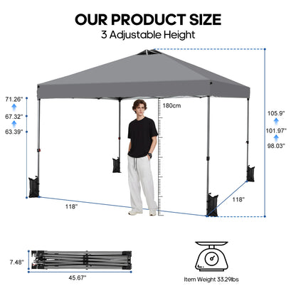 JHK 10x10ft One Push Setup Pop Up Canopy Tent Portable Outdoor Sun Shelter for Beach Events Camping with Rolling Carry Bag