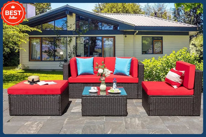 All Weather 5 Pieces Small Patio Furniture Sets Outdoor Sectional Sofa Wicker Rattan Seating with Cushion