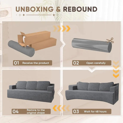 87” BonelSoa Couch with 2 Pillows Extra Deep Seats, Corduroy abric 3 Seater Soa or Living Room with Cup Holder & Storage ket Uph