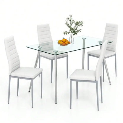 5 PCS 51'' Rectangle Dining Set 0.3'' Thick Glass Table w/ 4 Padded Dining