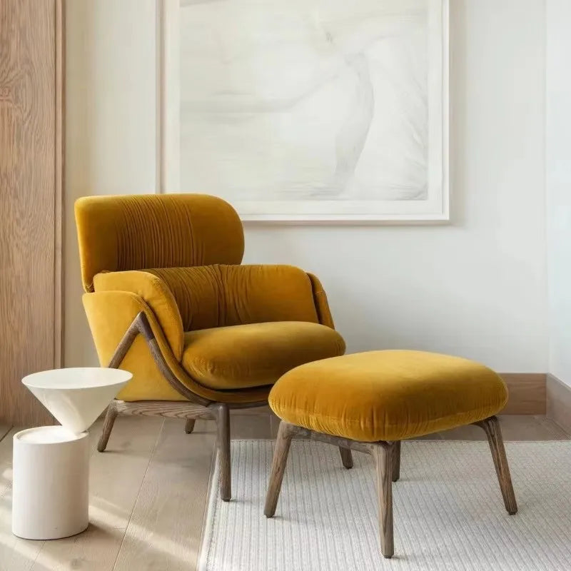 More Design Cheap Wholesale Modern Simple Velvet Comfortable Fabric Casual Reclining Wooden Lounge Living Room Chair