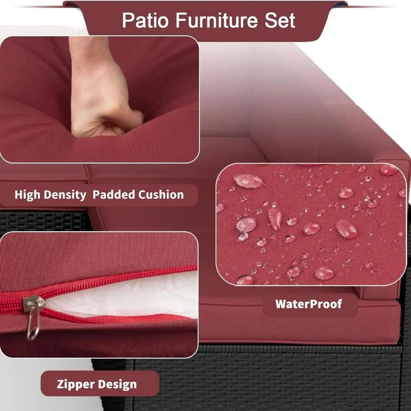 Outdoor Black PE Wicker Patio Sectional Sofa Set - All-Weather Couch Seating