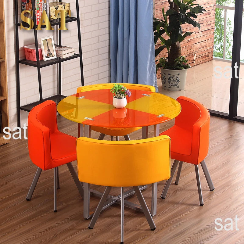 Modern Dining Table and Chair Set Modern Restaurant Home Dining Room Dinning Table Glass Top Round Dining Table Set