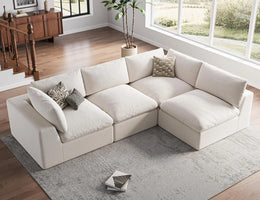 120" Cloud Sectional Couch | Oversize Boneless Couches for Living Room | 4 Seater Modern L-Shape Sofa | Ivory White, Customized