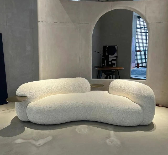 Cream style light luxury Italian minimalist curved sofa lamb flannel pea sofa modern living room small apartment