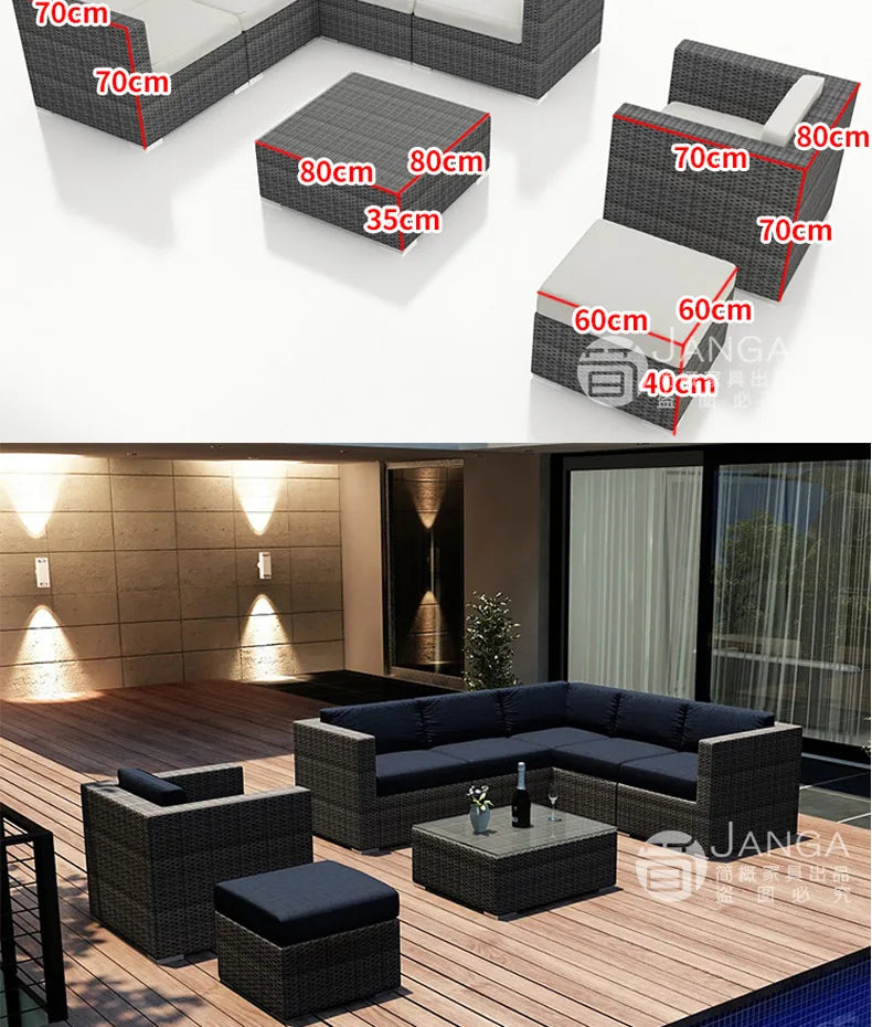 Outdoor courtyard, office building, reception area, sales center, round sofa, outdoor rattan chair, negotiation of large