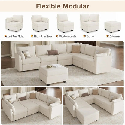 Modular Sectional Sofa Couches, Large Convertible Modular Couches with Storage, 7-Seater Sectional Sofa for Living Room, U Shape
