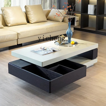 TQQ minimalist light luxury villa coffee table smoked wood color baking paint rotating storage modern simplicity