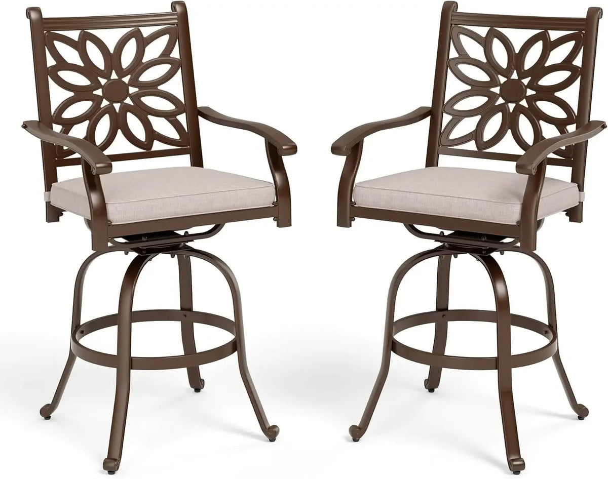 Cast Aluminum Patio Bar Chairs Set of 2, Bar Height Swivel Outdoor Bar Stools Chairs, Counter Height Outdoor Barstools,