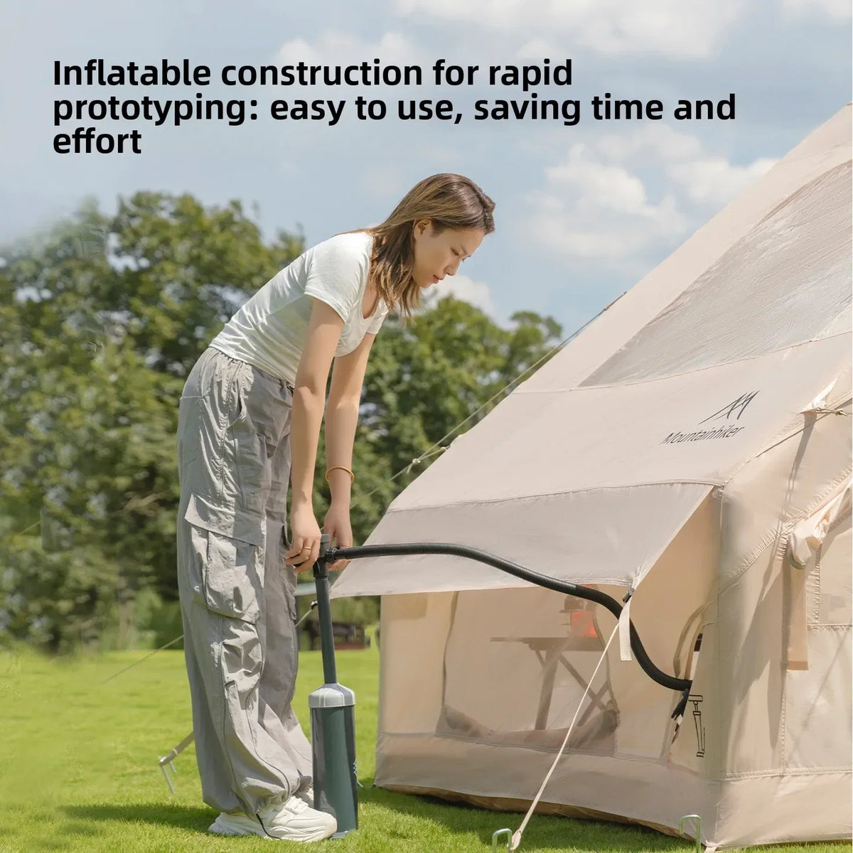 The Mountainhiker Inflatable Tent,equipped with Storage Bags and An Air Pump, Is Ideal for Outdoor Hiking Activities