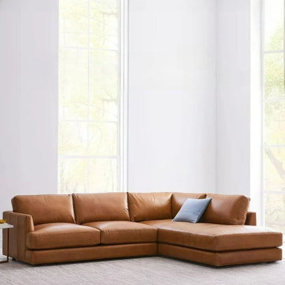 leather sofa, antique milk brown first layer cowhide L-shaped concubine seat in the living room, American retro leather sofa
