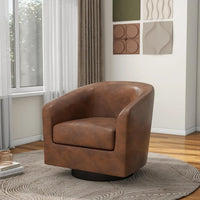 Faux Leather Swivel Barrel Accent Chairs, 360° Swivel Round Single Sofa Chair, Comfy Upholstered Club Armchair for Liv