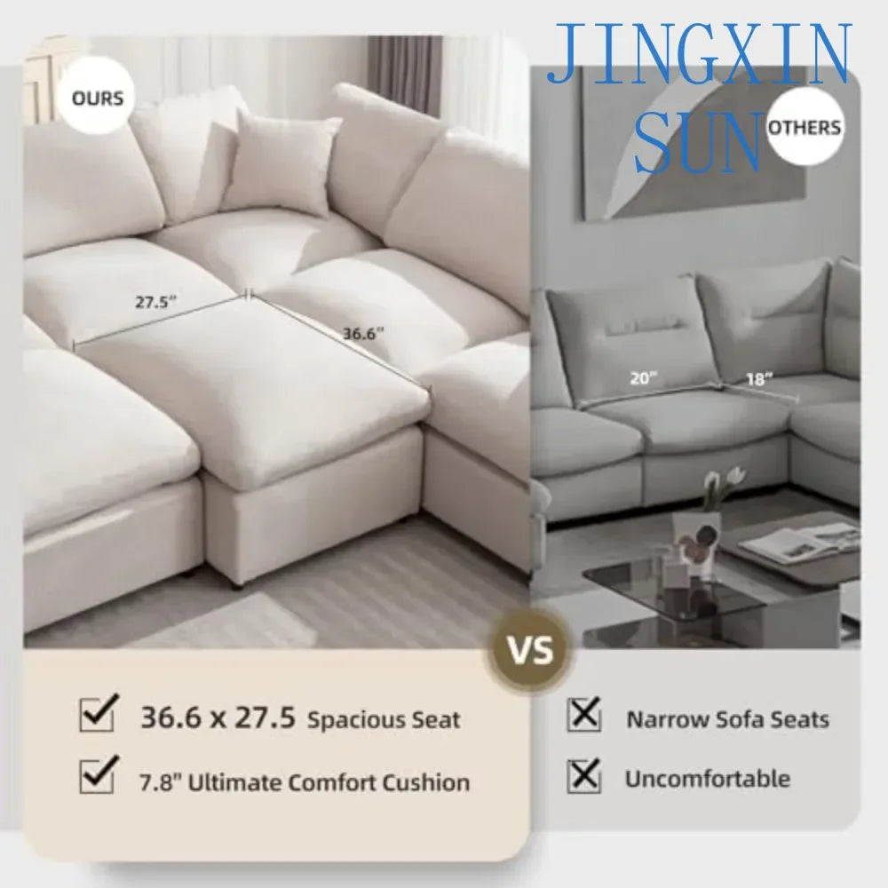 Modular Sectional Sofa, Modern Oversized Cloud Couch with Movable OttomanComfy Couches, 7 Seater L-Shaped Sofas