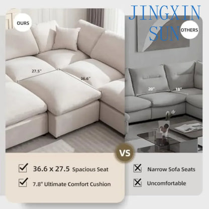 Modular Sectional Sofa, Modern Oversized Cloud Couch with Movable OttomanComfy Couches, 7 Seater L-Shaped Sofas